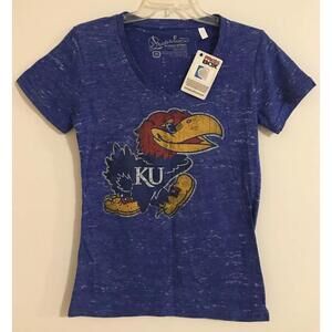 Kansas University Jayhawks Womens Medium Pressbox Blue Vneck Tshirt NWT! M462